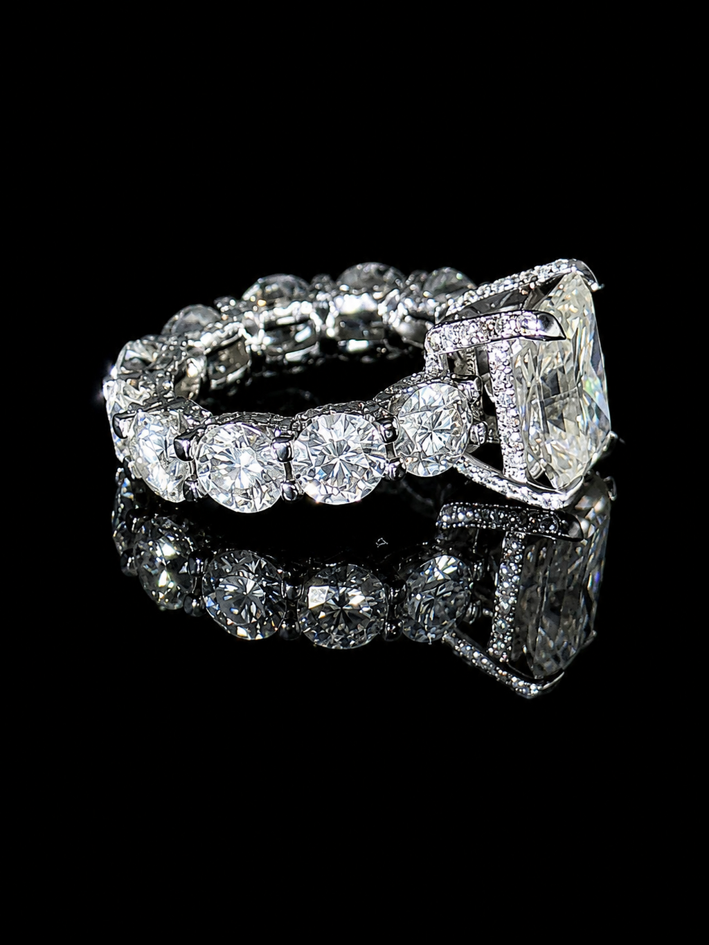 Custom 14K WG Radiant Cut Moissanite Engagement Ring|Hidden Halo|Diamond Accents