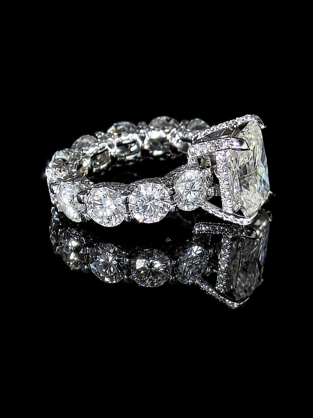 Custom 14K WG Radiant Cut Moissanite Engagement Ring|Hidden Halo|Diamond Accents