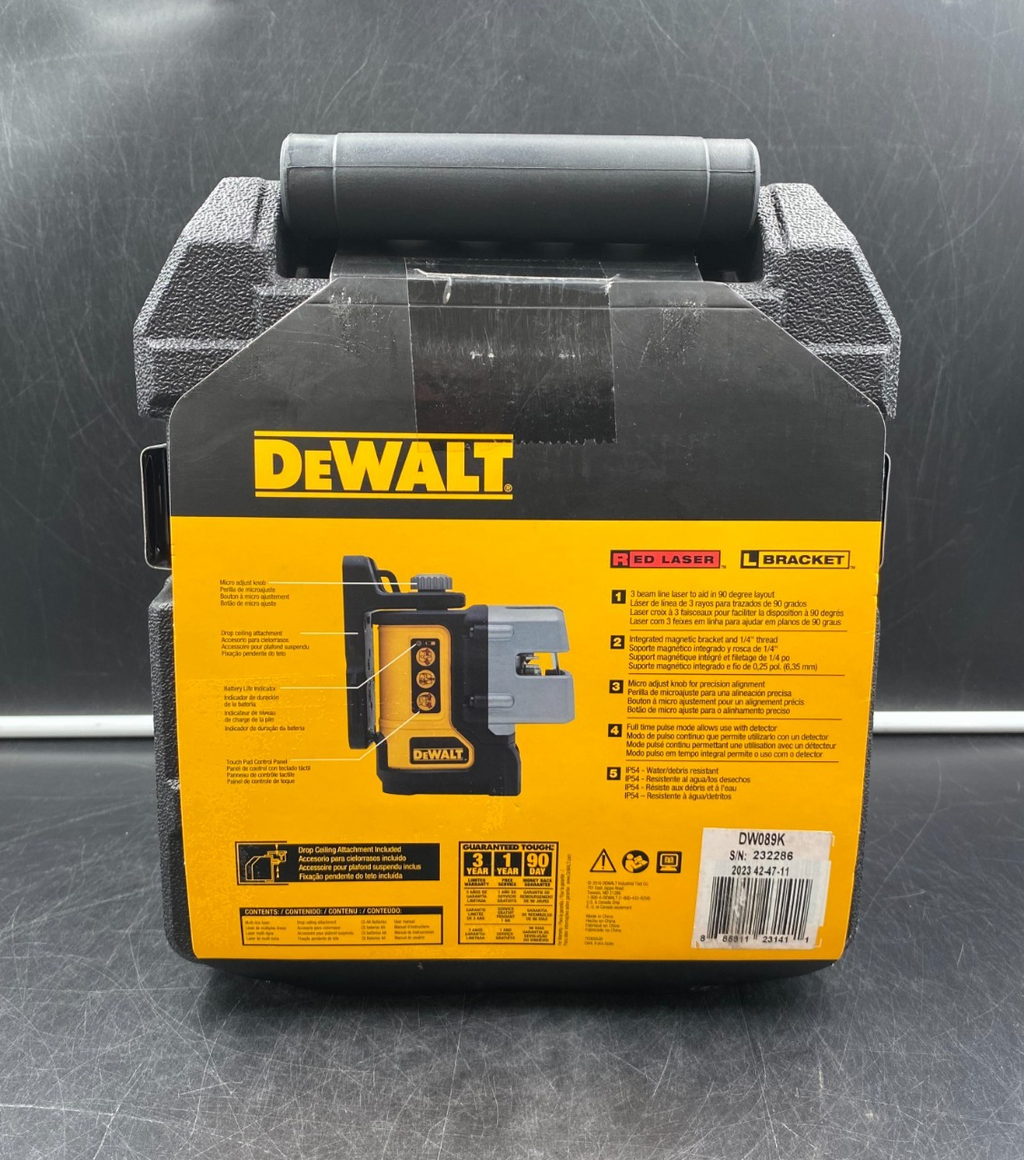 DeWalt DW089K 165' / 50m Cross Line Plus 90 Degree Red Laser Level - NEW