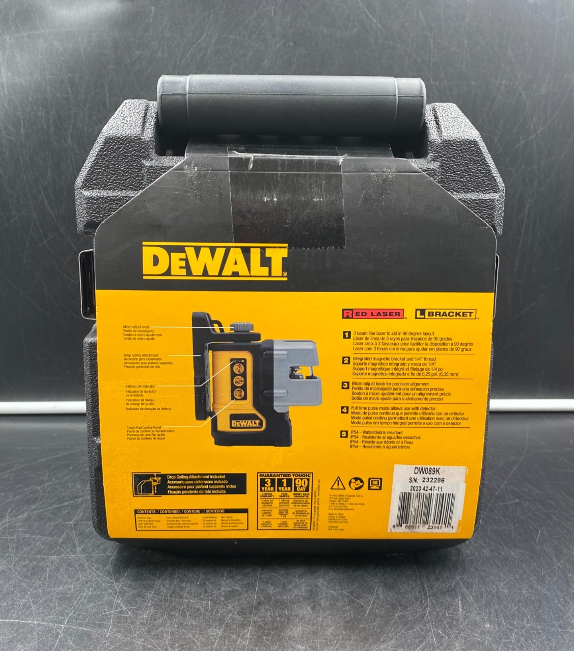 DeWalt DW089K 165' / 50m Cross Line Plus 90 Degree Red Laser Level - NEW