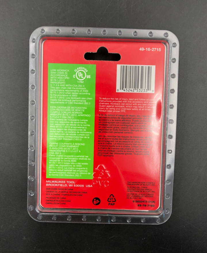 Milwaukee 49-16-2715 16" Replacement Saw Chain for M18 Fuel Chainsaw - NEW