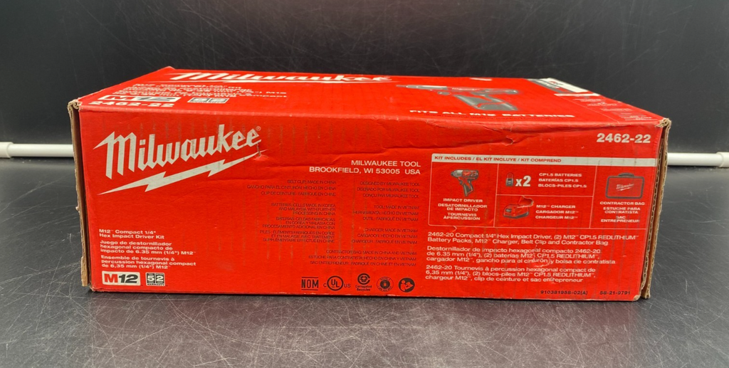 Milwaukee 2462-22 M12 RedLithium Compact 1/4" Hex Impact Driver Kit - NEW
