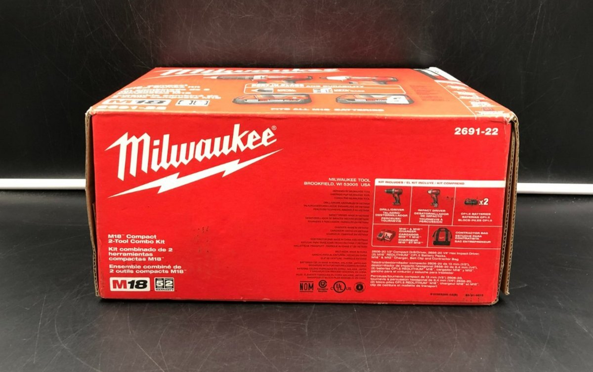 Milwaukee 2691-22 M18 RedLithium Compact 2-Tool Combo Kit Drill + Impact - NEW