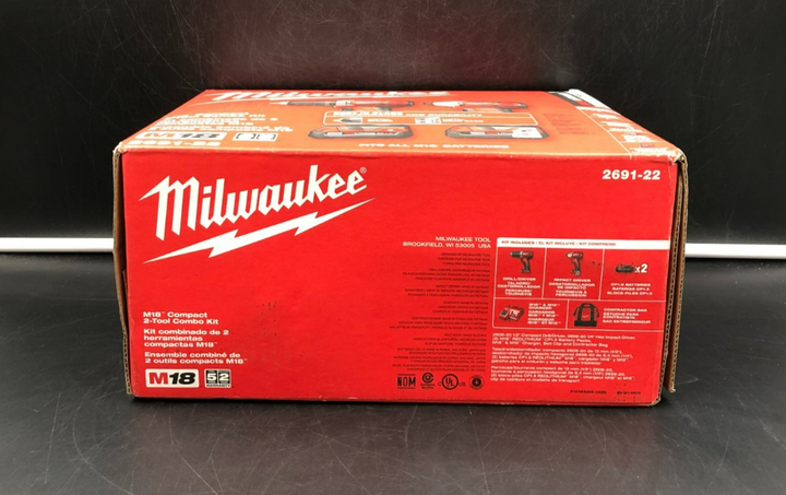 Milwaukee 2691-22 M18 RedLithium Compact 2-Tool Combo Kit Drill + Impact - NEW