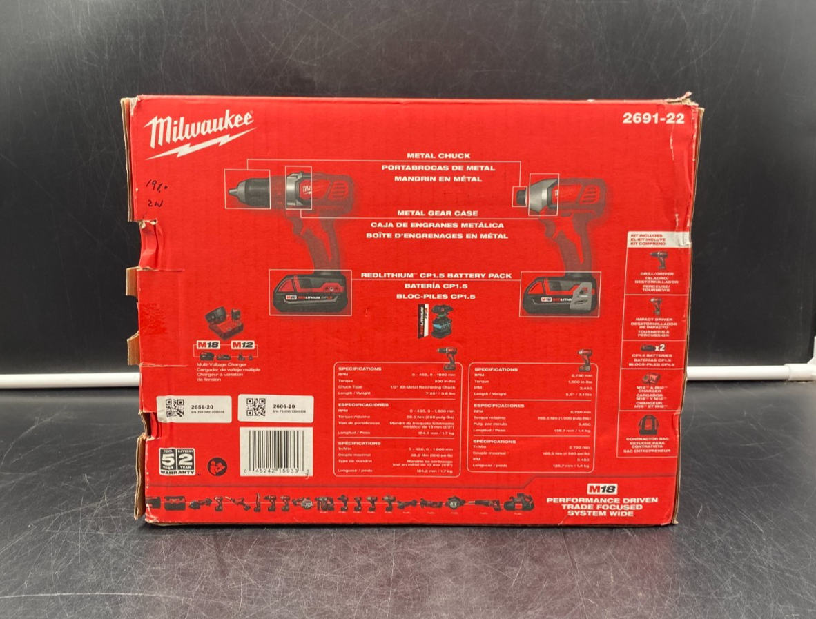 Milwaukee 2691-22 M18 Cordless Lithium-Ion Compact 2-Tool Combo Kit - NEW