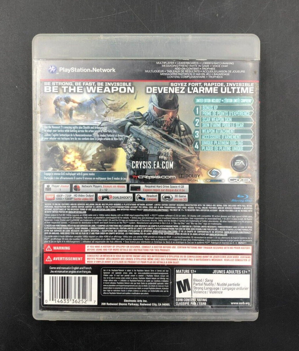 Crysis 2 - Limited Edition (PlayStation 3, PS3) w/ Manual + Insert