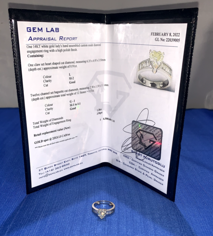 14KT White Gold Lady's Custom Made Diamond Engagement Ring With Appraisal