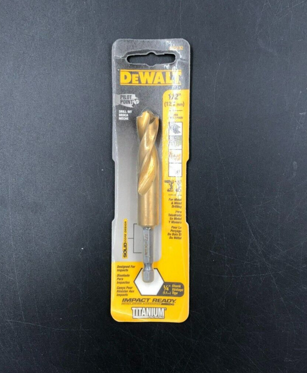DeWalt 1/2" Pilot Point Titanium Drill Bit 1/4" Shank (DD5132) - NEW