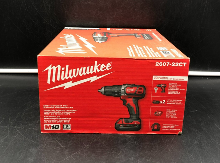 Milwaukee 2607-22CT M18 Red Lithium Compact 1/2" Hammer Drill/Driver Kit - NEW