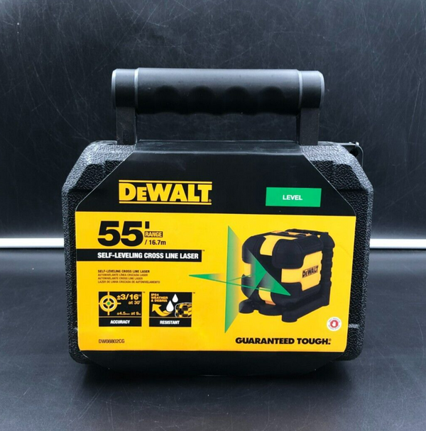 DeWalt DW08802CG 55'(16.7m) Range Self-Leveling Cross Line Laser (Green) - NEW