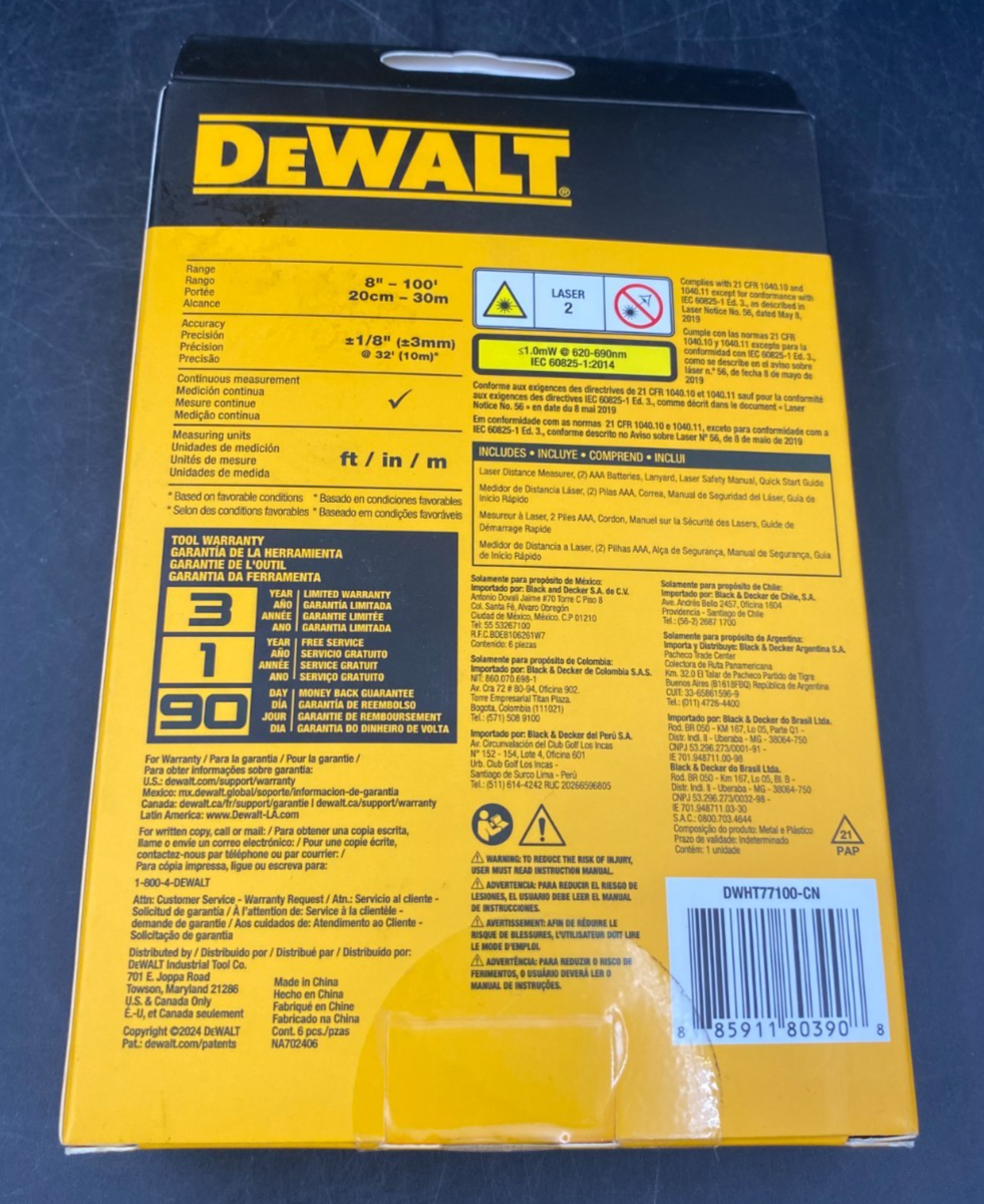 DEWALT 100' 30M Range LASER DISTANCE MEASURER DWHT77100-CN *BRAND NEW, SEALED*