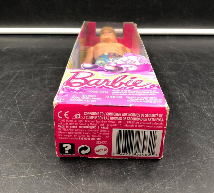 2013 Mattel: Barbie - Beach Blonde Ken Doll with Surfboard Swim Trunks - NEW