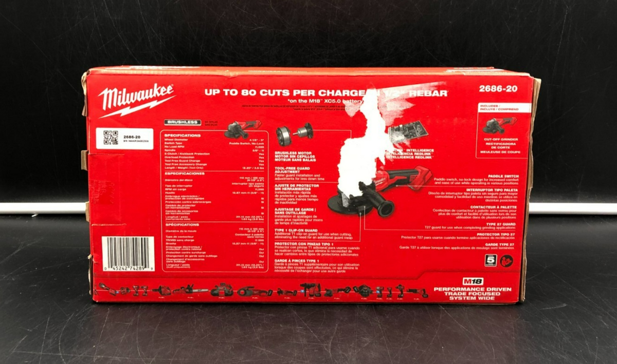 Milwaukee 2686-20 M18 4-1/2" / 5" Cut-Off Grinder, Paddle Switch Tool-Only - NEW
