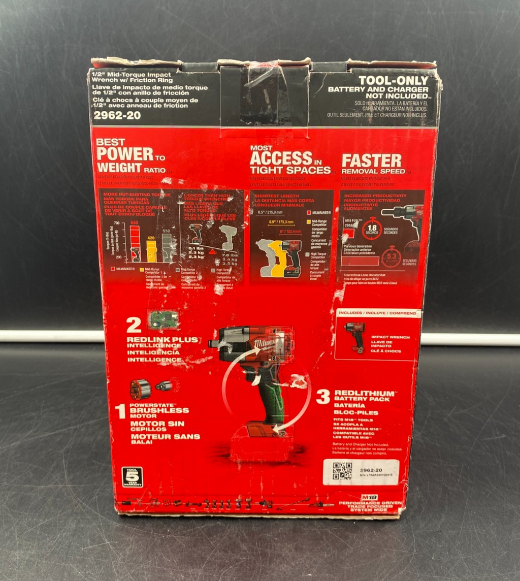 Milwaukee 2962-20 M18 Fuel 1/2" Mid-Torque Impact Wrench w/ Friction Ring - NEW