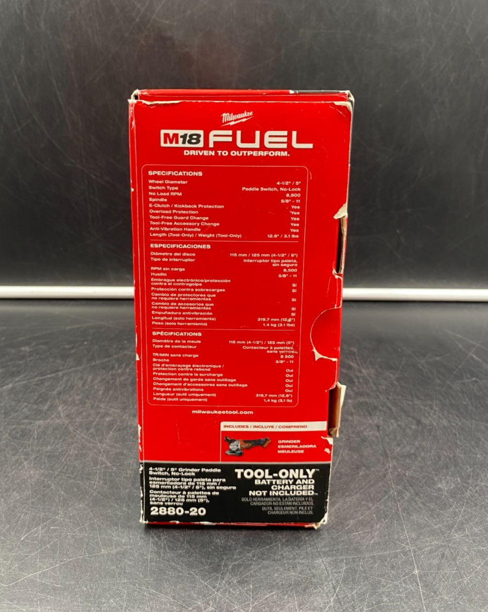 Milwaukee 2880-20 M18 Fuel 4-1/2" / 5" Grinder Paddle Switch, No-Lock Tool-Only
