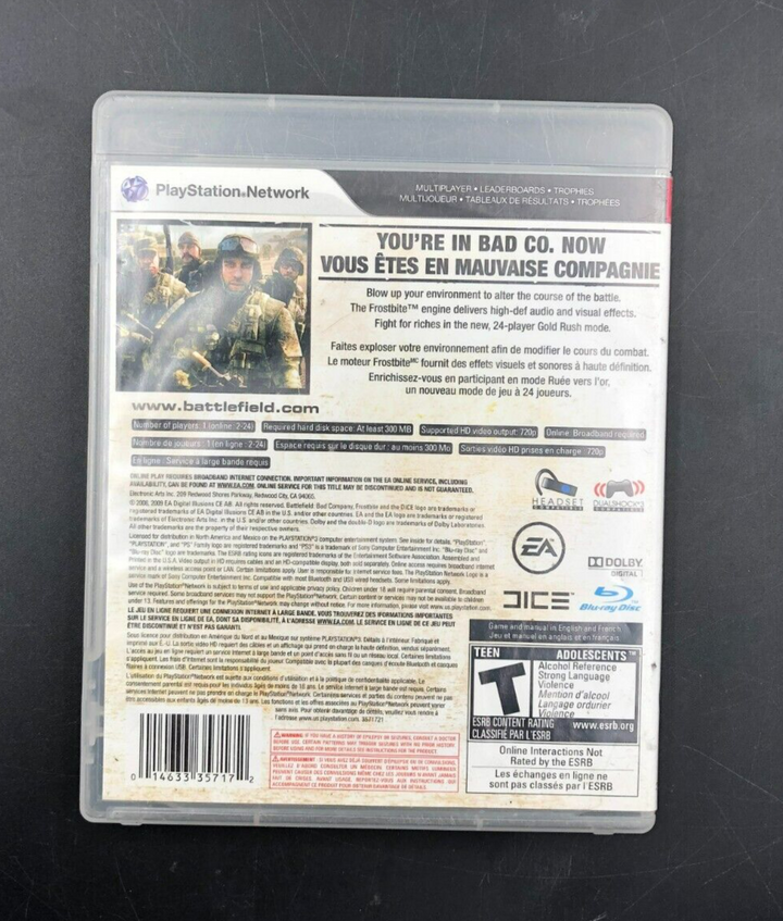 Battlefield: Bad Company (PlayStation 3, PS3) w/ Manual