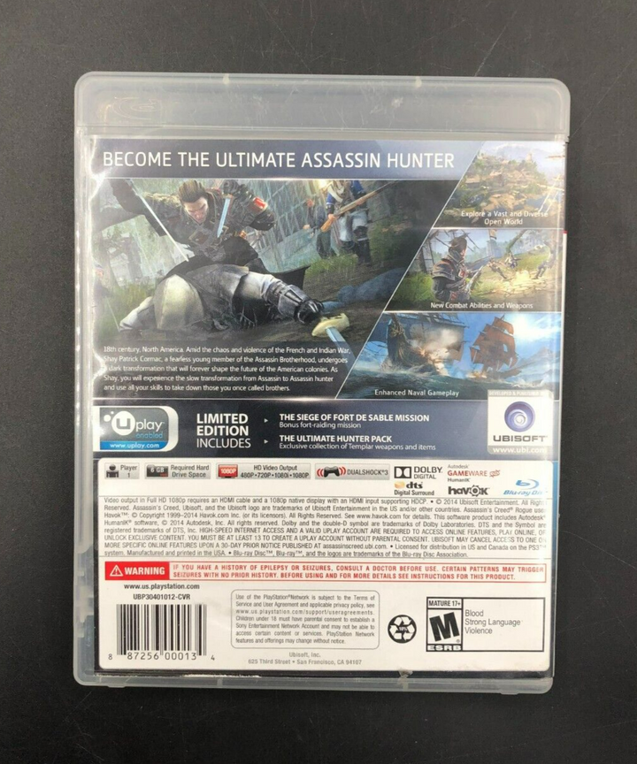 Assassin's Creed: Rogue - Limited Edition (PlayStation 3, PS3) w/ Inserts