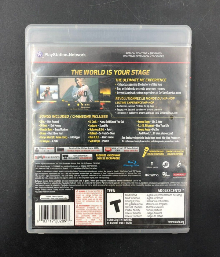 Def Jam Rapstar (PlayStation 3, PS3) w/ Manual