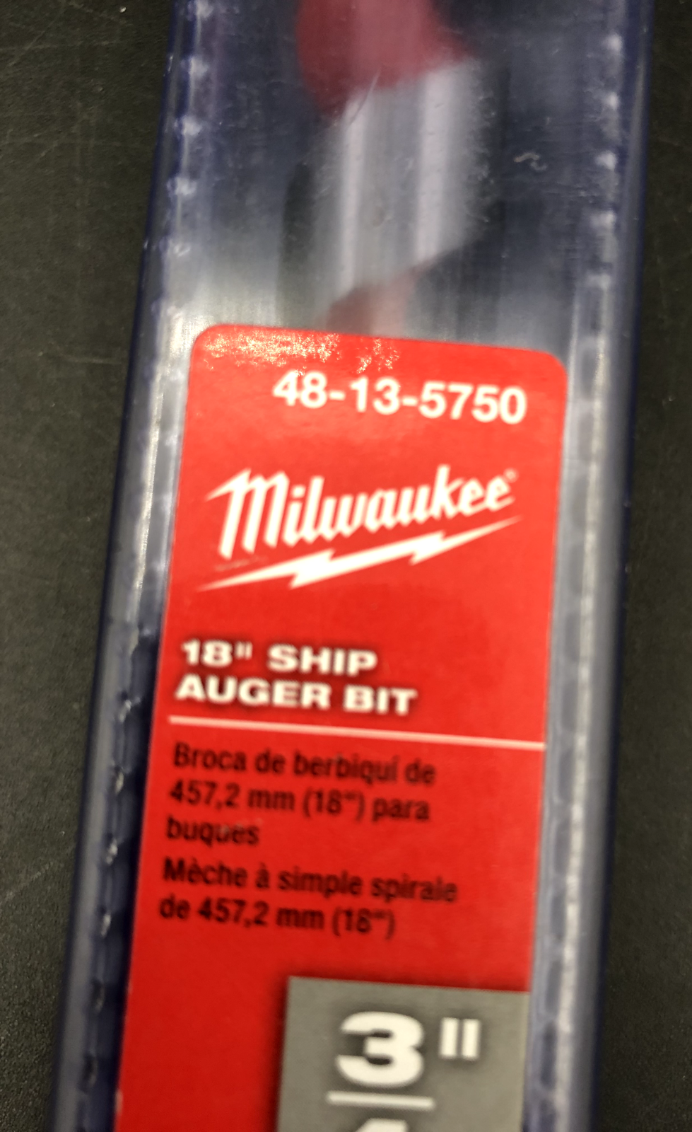 MILWAUKEE 3/4 by 18" SHIP AUGER BIT 48-13-5750 *BRAND NEW, SEALED*