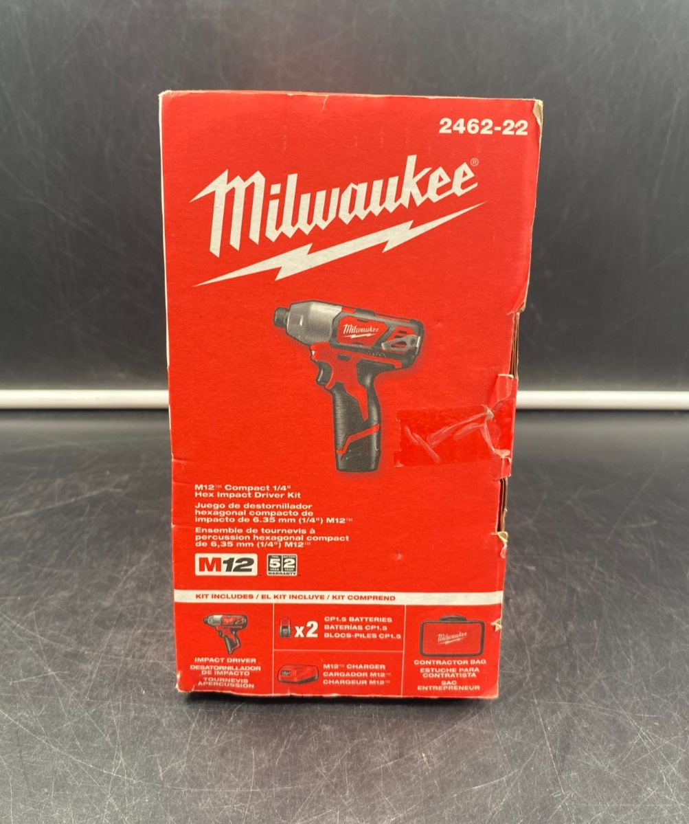 Milwaukee 2462-22 M12 RedLithium Compact 1/4" Hex Impact Driver Kit - NEW