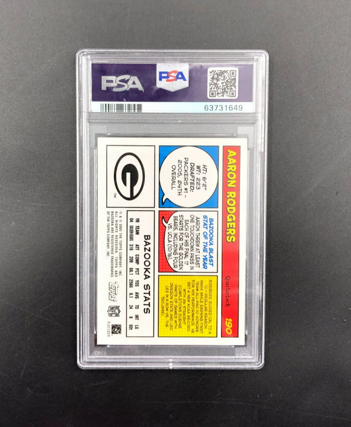 2005 Topps Bazooka Rookie Card Aaron Rodgers No. 190 PSA 9 MINT