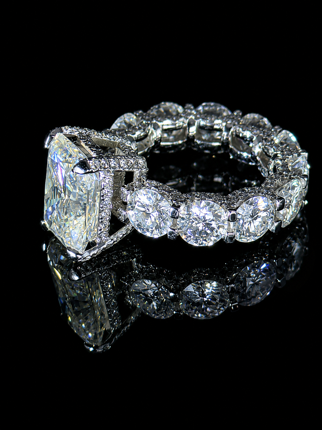 Custom 14K WG Radiant Cut Moissanite Engagement Ring|Hidden Halo|Diamond Accents