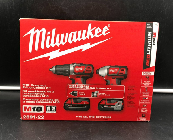 Milwaukee 2691-22 M18 RedLithium Compact 2-Tool Combo Kit Drill + Impact - NEW