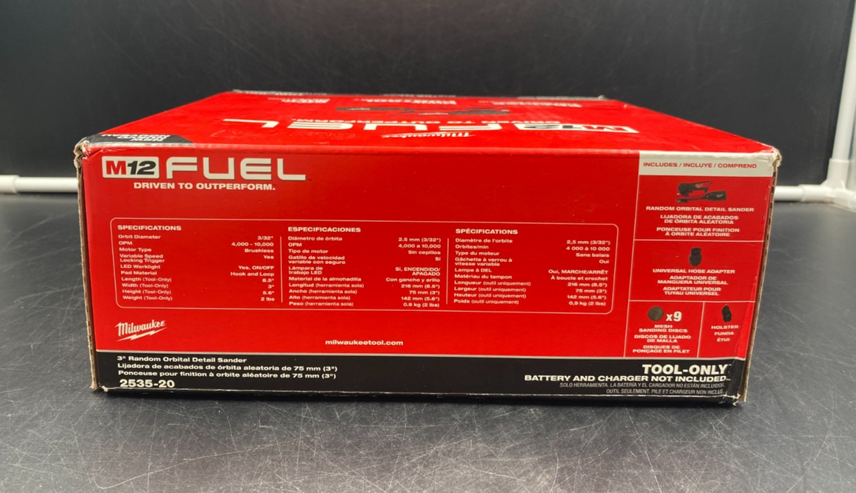 Milwaukee 2535-20 M12 Fuel 3" Random Orbital Detail Sander (Tool-Only) - NEW