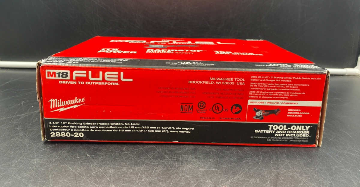 Milwaukee 2880-20 M18 Fuel 4-1/2" / 5" Braking Grinder Paddle Switch, No-Lock