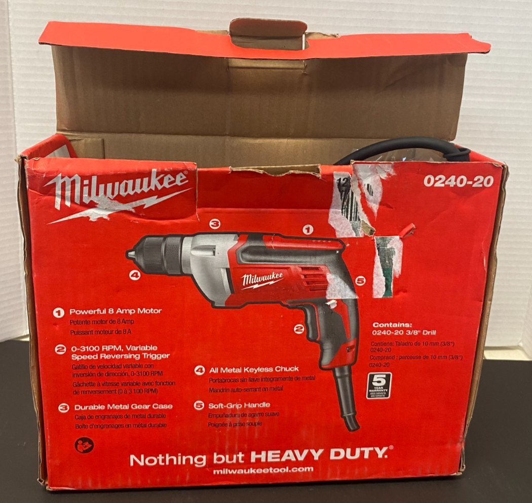 MILWAUKEE 3/8" Corded Drill 0240-20 *OPEN BOX, NEW, SEE PICS*