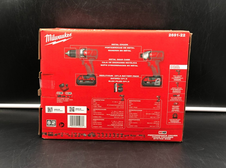 Milwaukee 2691-22 M18 RedLithium Compact 2-Tool Combo Kit Drill + Impact - NEW