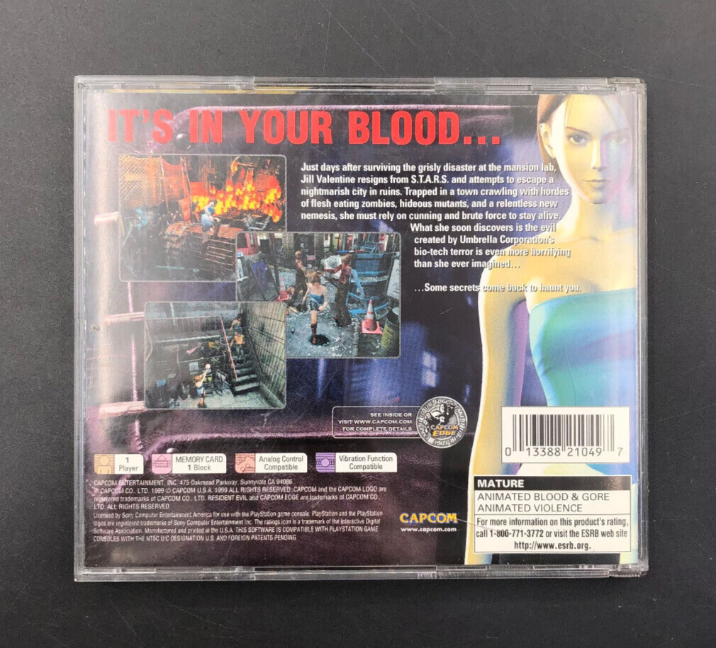 Resident Evil 3: Nemesis (Playstation 1, PS1) w/ Case + Manual