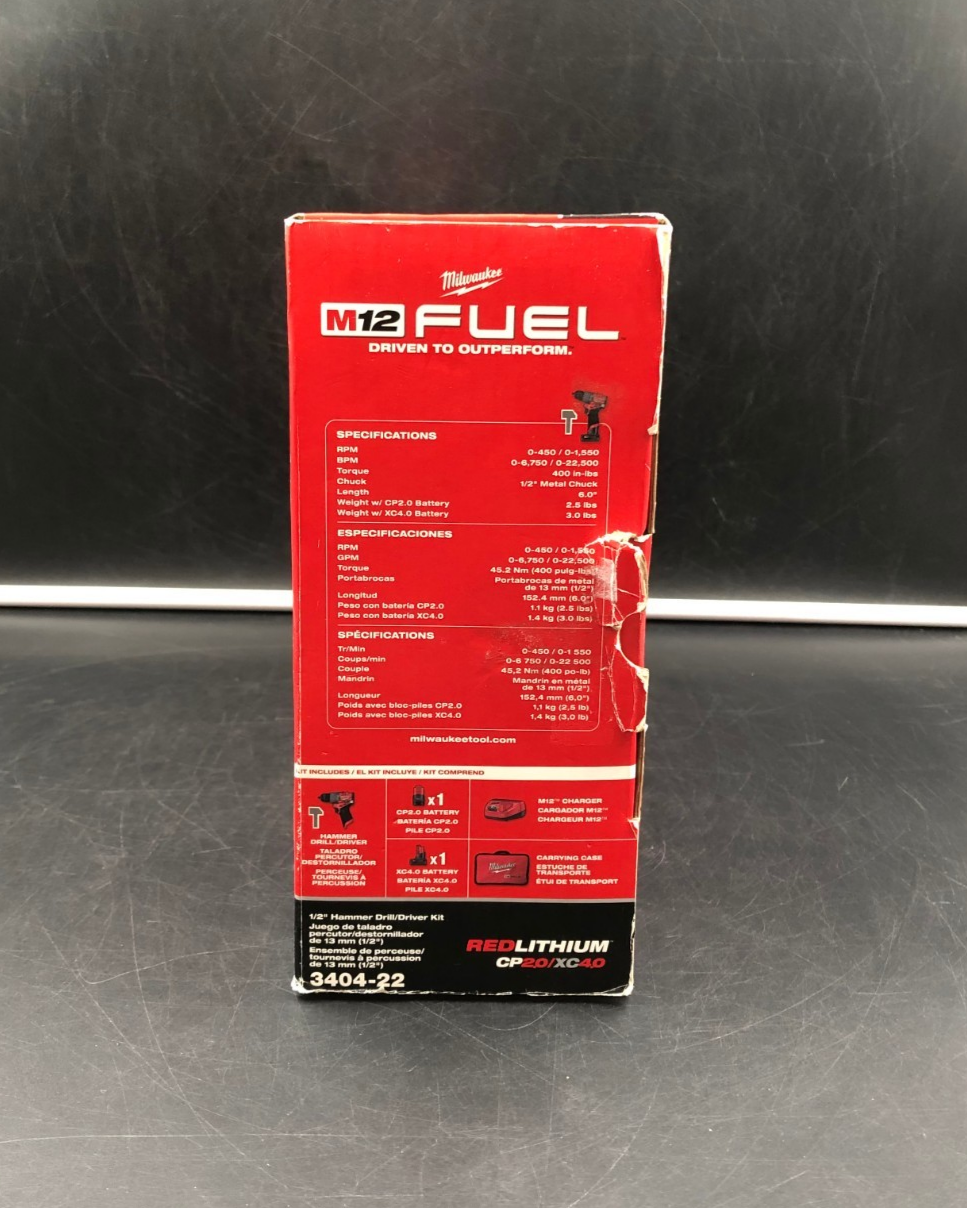 Milwaukee 3404-22 M12 Fuel 1/2" Hammer Drill/Driver Kit - NEW OPEN BOX