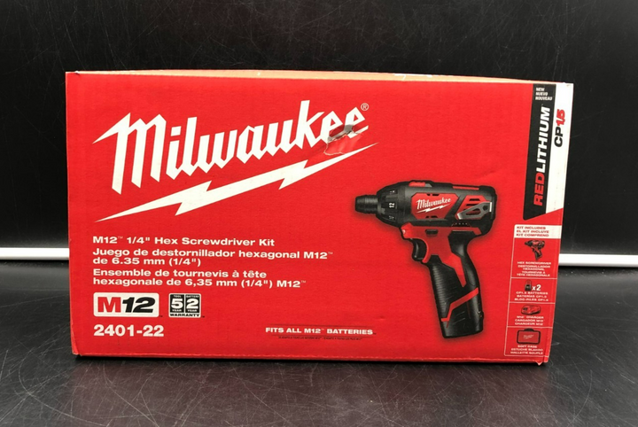 Milwaukee 2401-22 M12 Red Lithium CP 1.5 1/4" Hex Screwdriver Kit - NEW