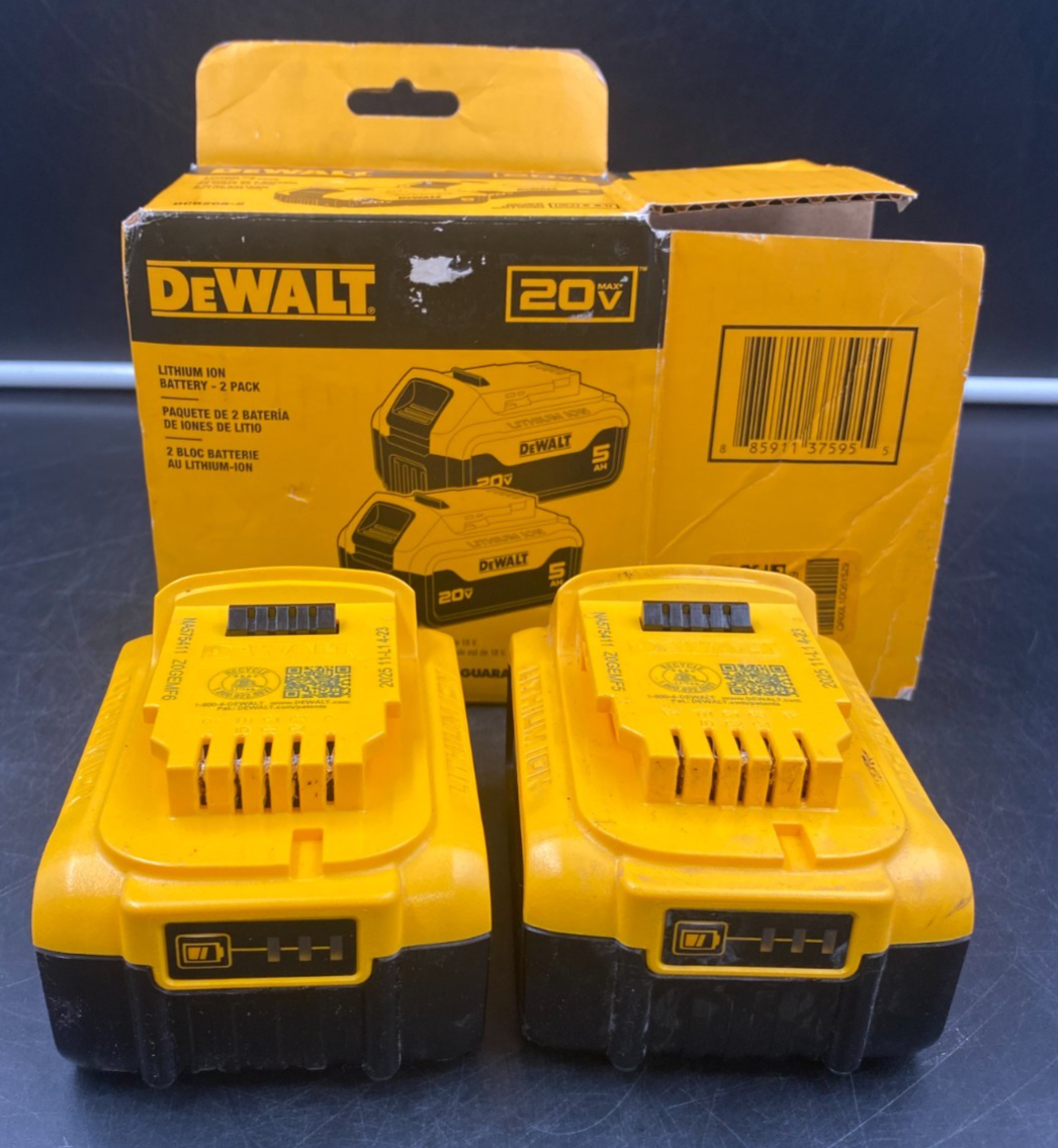 DEWALT 5AH 20V BATTERY - 2 PACK DCB205-2 *USED, SEE PICS*