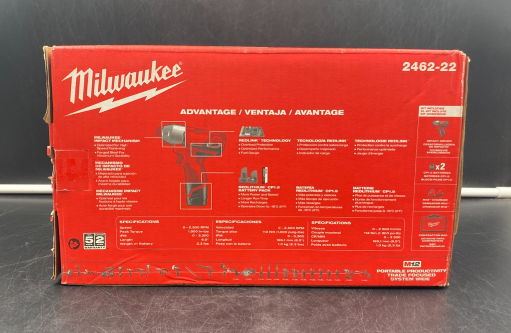 Milwaukee 2462-22 M12 RedLithium Compact 1/4" Hex Impact Driver Kit - NEW