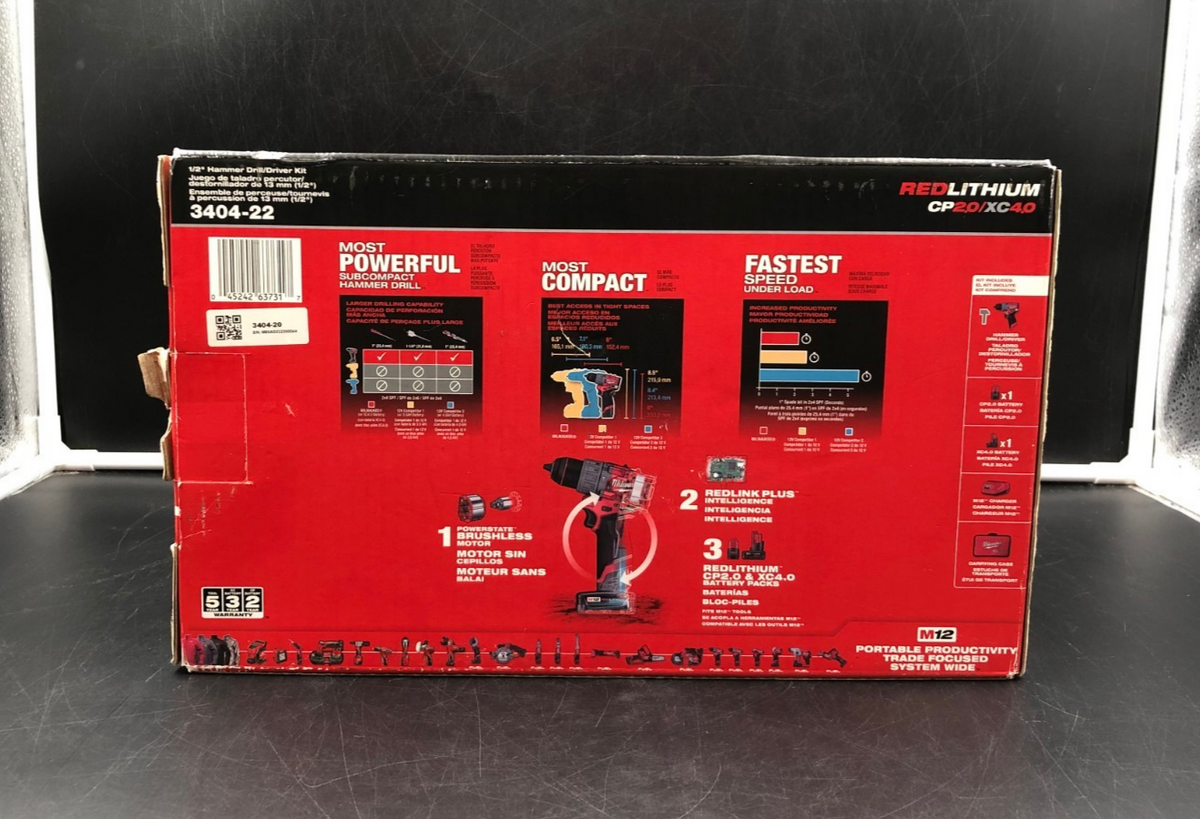 Milwaukee 3404-22 M12 Fuel 1/2" Hammer Drill/Driver Kit - NEW OPEN BOX