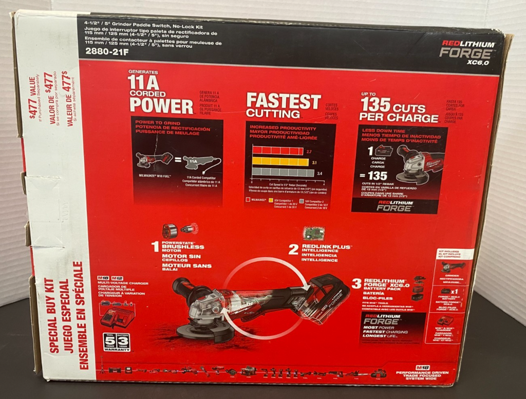 MILWAUKEE M18 FUEL 4-1/2/5" Grinder Paddle Switch, No Lock Kit 2880-21F *NIB*