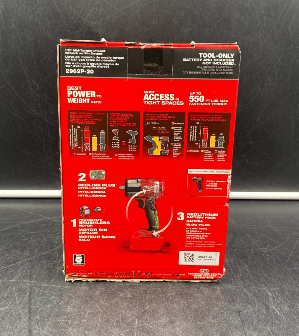 Milwaukee 2962P-20 M18 Fuel 1/2" Mid-Torque Impact Wrench w/ Pin Detent - NEW