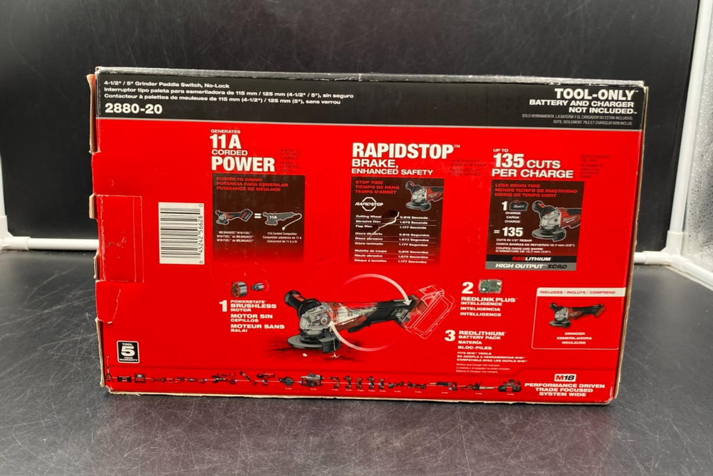 Milwaukee 2880-20 M18 Fuel 4-1/2" / 5" Grinder Paddle Switch, No-Lock Tool-Only