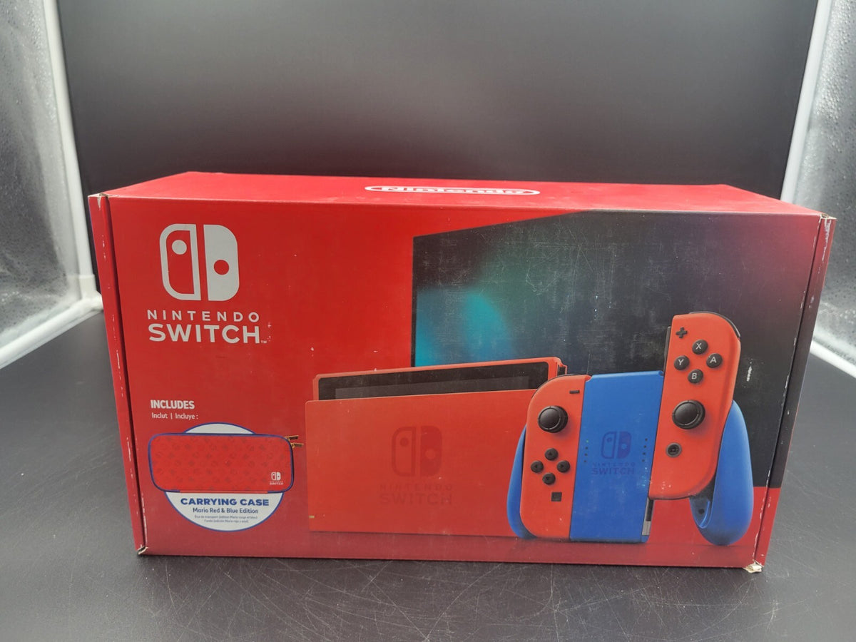 NINTENDO SWITCH MARIO ED. Blue and Red Console *Open Box, New - See Pics* ~~