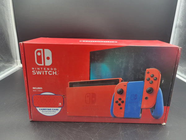 NINTENDO SWITCH MARIO ED. Blue and Red Console *Open Box, New - See Pics* ~~