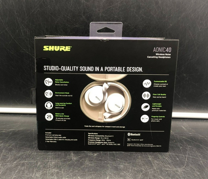 Shure Aonic 40 Wireless Noise Cancelling Bluetooth Headphones (White) - NEW