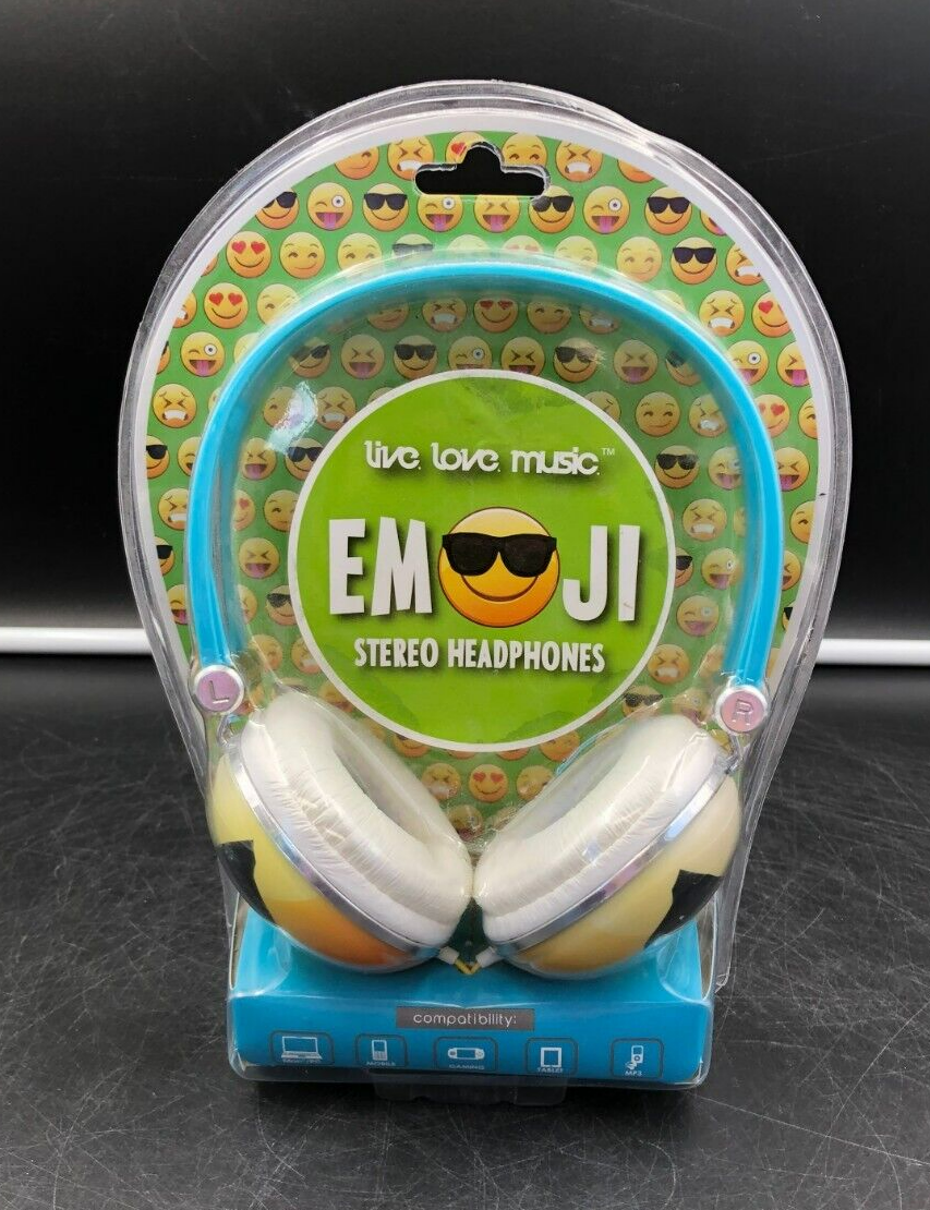 Live. Love. Music. Emoji On-Ear Stereo Wired Headphones - NEW