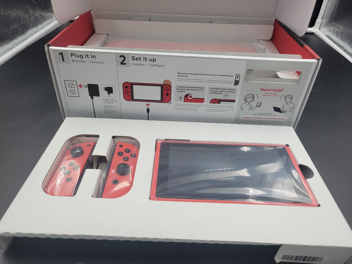 NINTENDO SWITCH MARIO ED. Blue and Red Console *Open Box, New - See Pics* ~~
