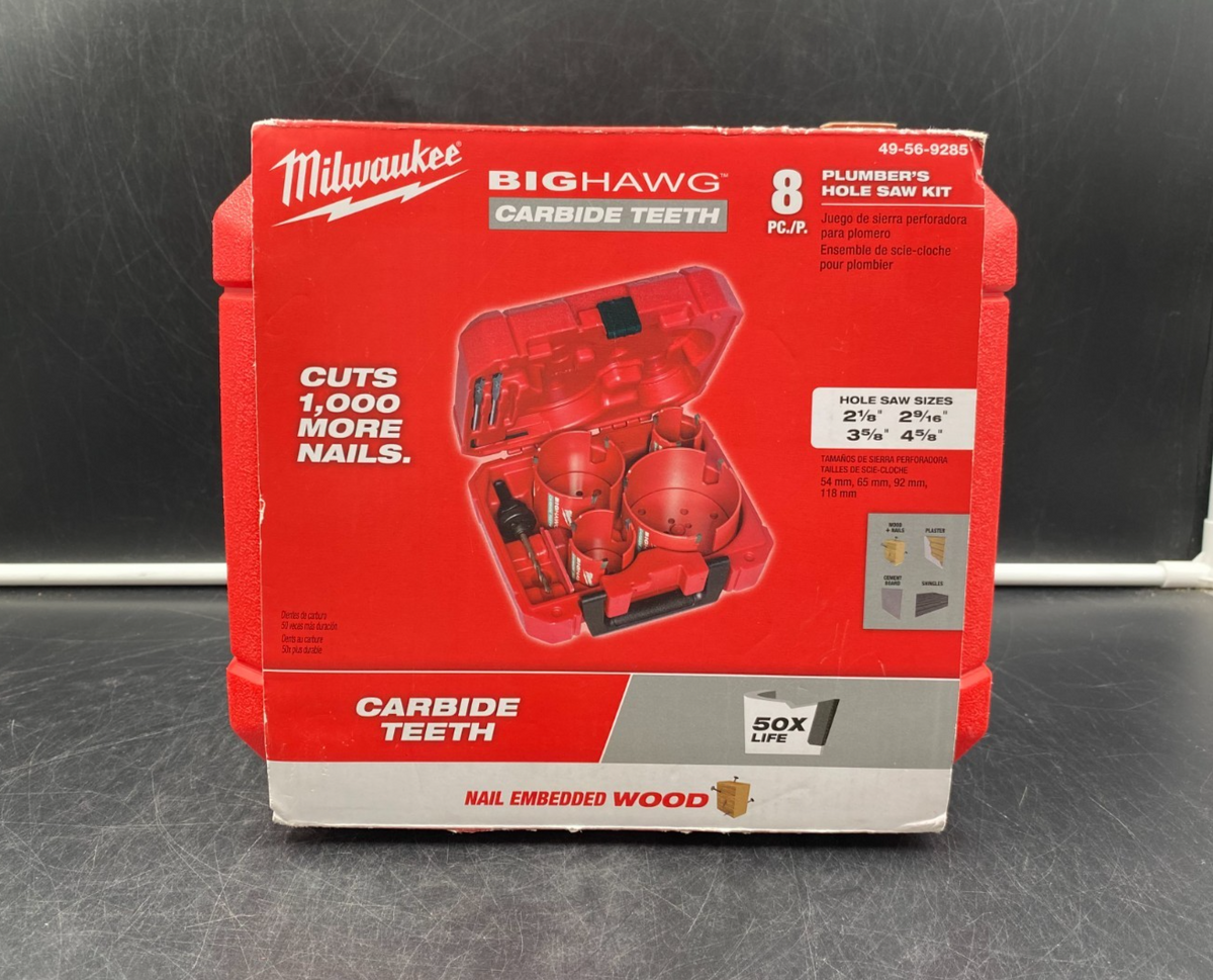 Milwaukee 49-56-9285 8pc Plumber's Hole Saw Kit Big Hawg Carbide Teeth - NEW