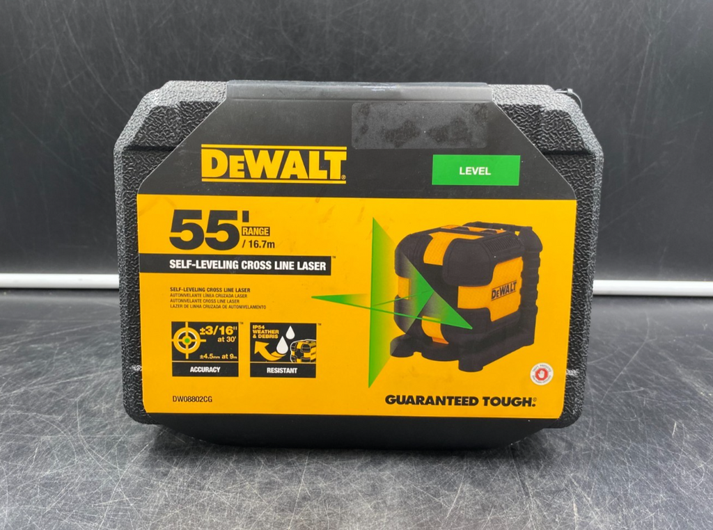 DeWalt DW08802CG 55'/16.7m Range Self-Leveling Cross Line Laser Level Green -NEW