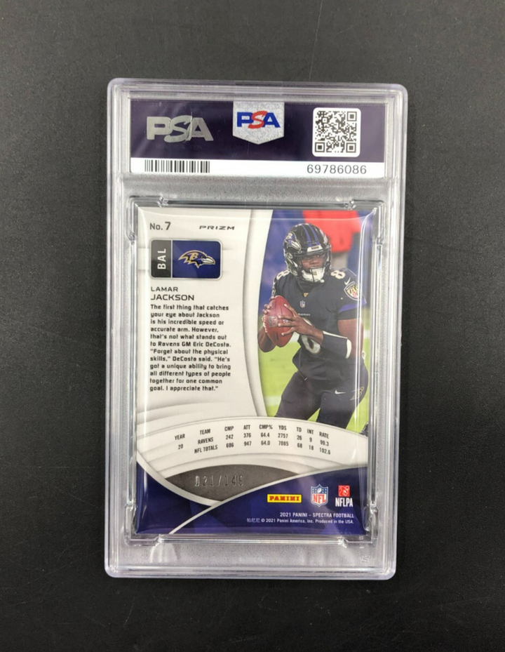 2021 Panini Spectra #021/149 Lamar Jackson No. 7 PSA 8 NEAR MINT