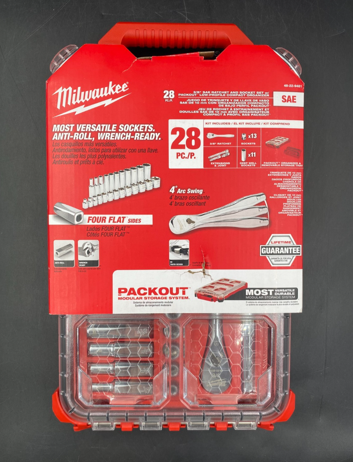 Milwaukee 48-22-9481 28pc 3/8" SAE Ratchet and Socket Set w/ PACKOUT - NEW