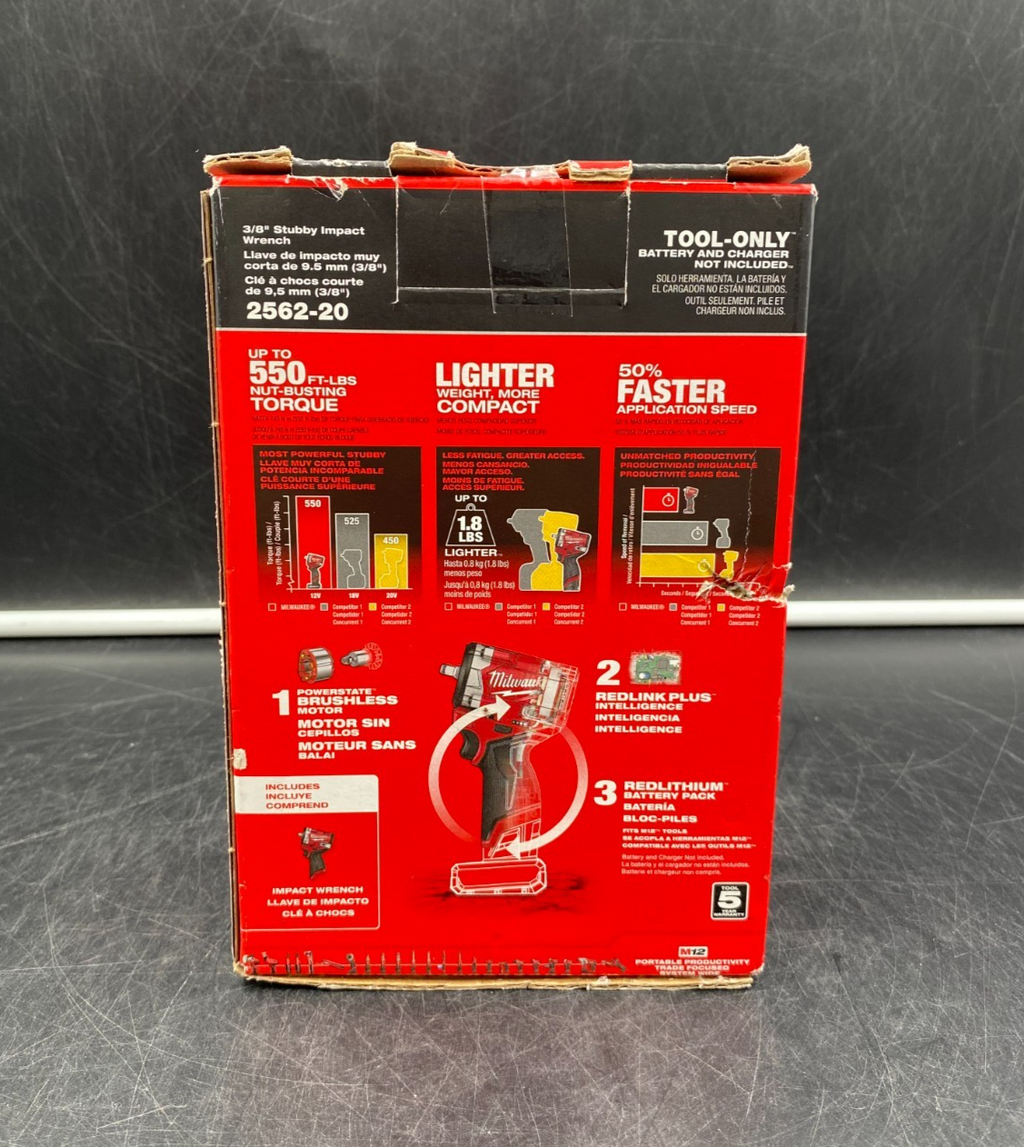 Milwaukee 2562-20 M12 Fuel 3/8" Stubby Impact Wrench (Tool-Only) - NEW